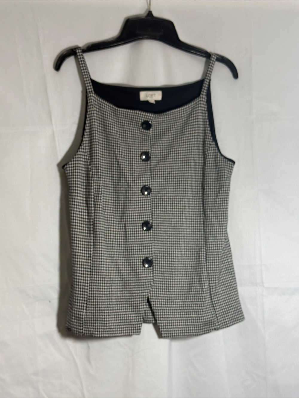 LOFT Black and White Houndstooth Button-Front Camisole